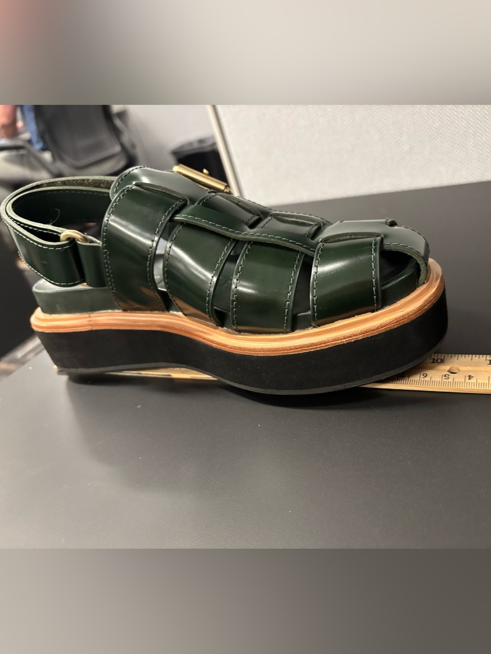 Loeffler Randall Dark Green Leather Fisherman Sandals - Picture 11 of 16